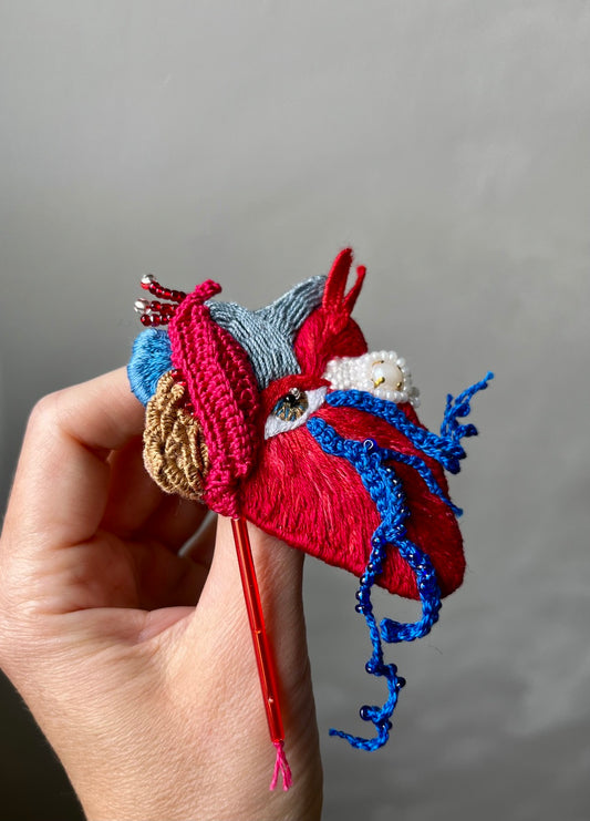 Handmade Embroidered Brooch – Heart (Anatomical)