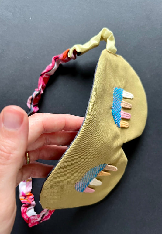 Handmade Sleep Mask in Bronze – Hand-Embroidered Eyes Closed (Multicolor)