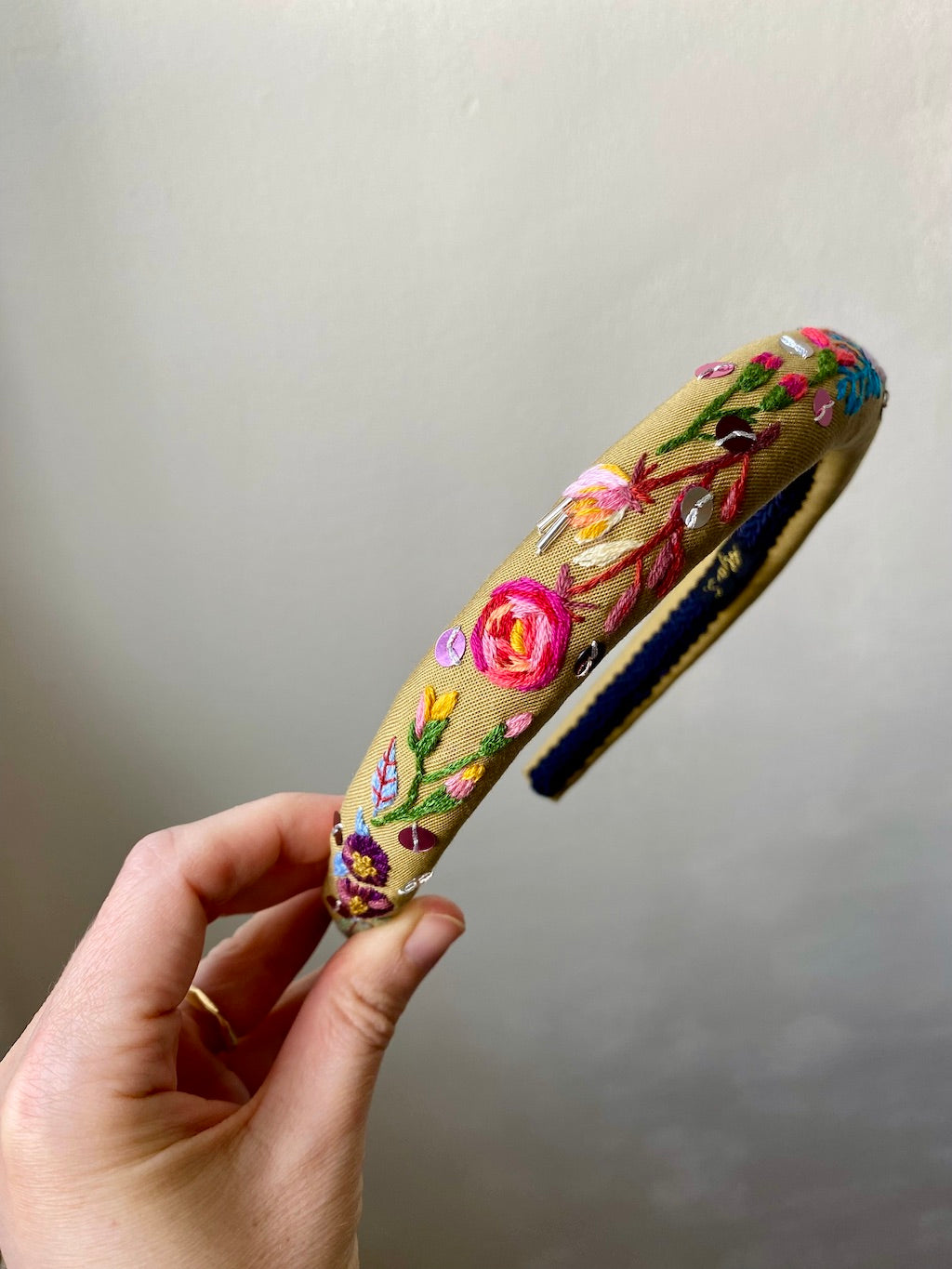 Handmade Embroidered Headband – Flowers (Golden Yellow)