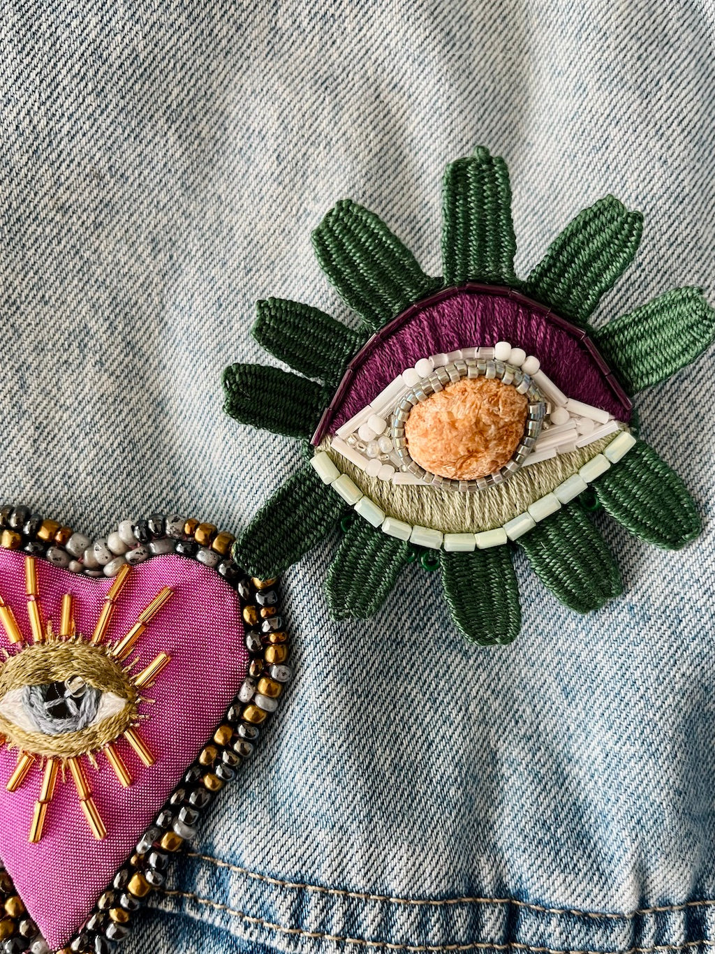Handmade Embroidered Brooch – Eye with Croatian Sea Stone