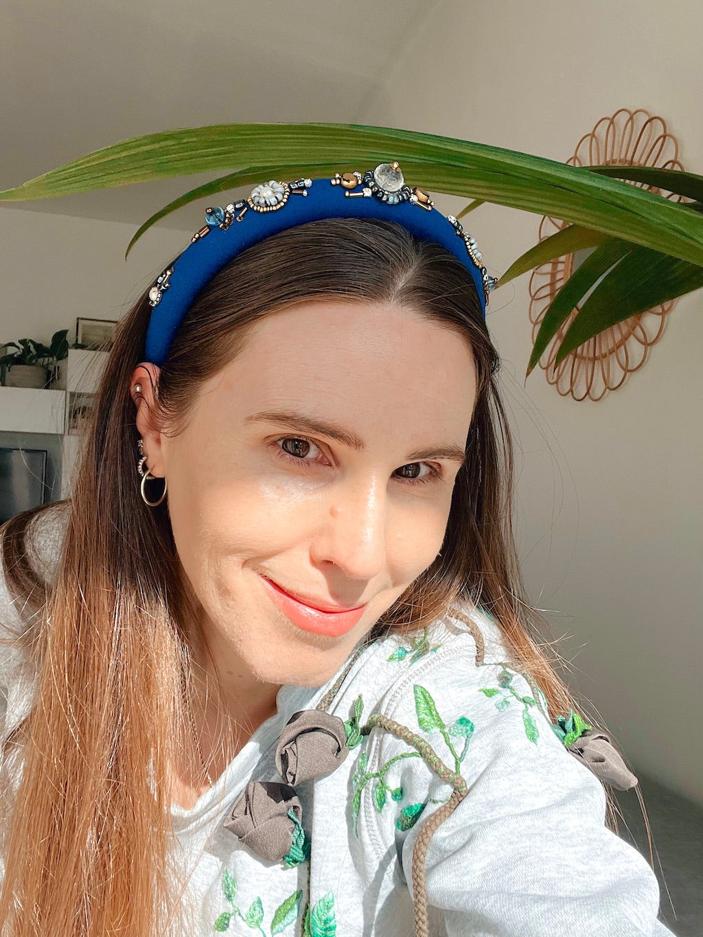 Handmade Beaded Headband – Royal Blue with Crystals