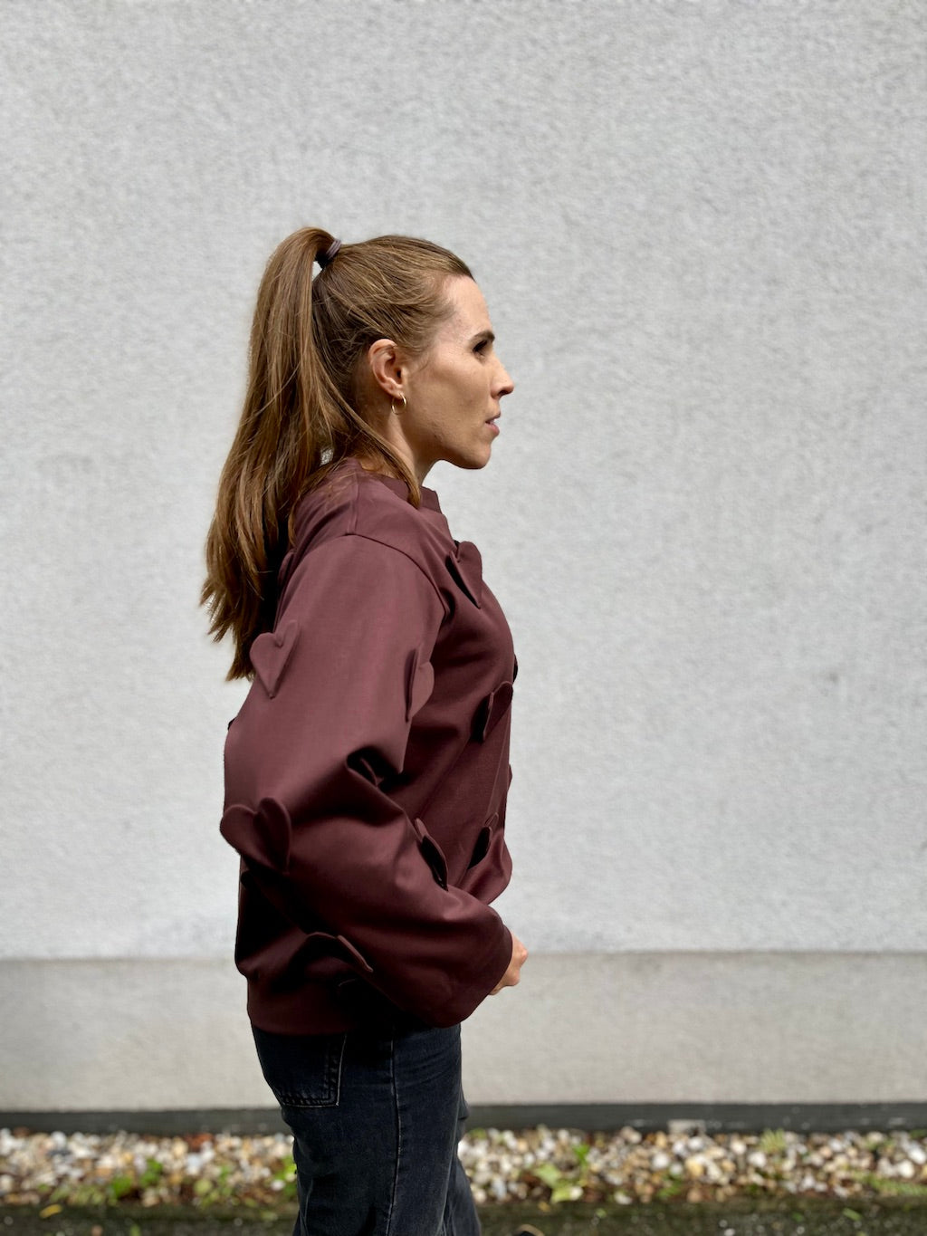 Handmade Organic Cotton Sweater – Hand-Stitched Hearts (Brown)