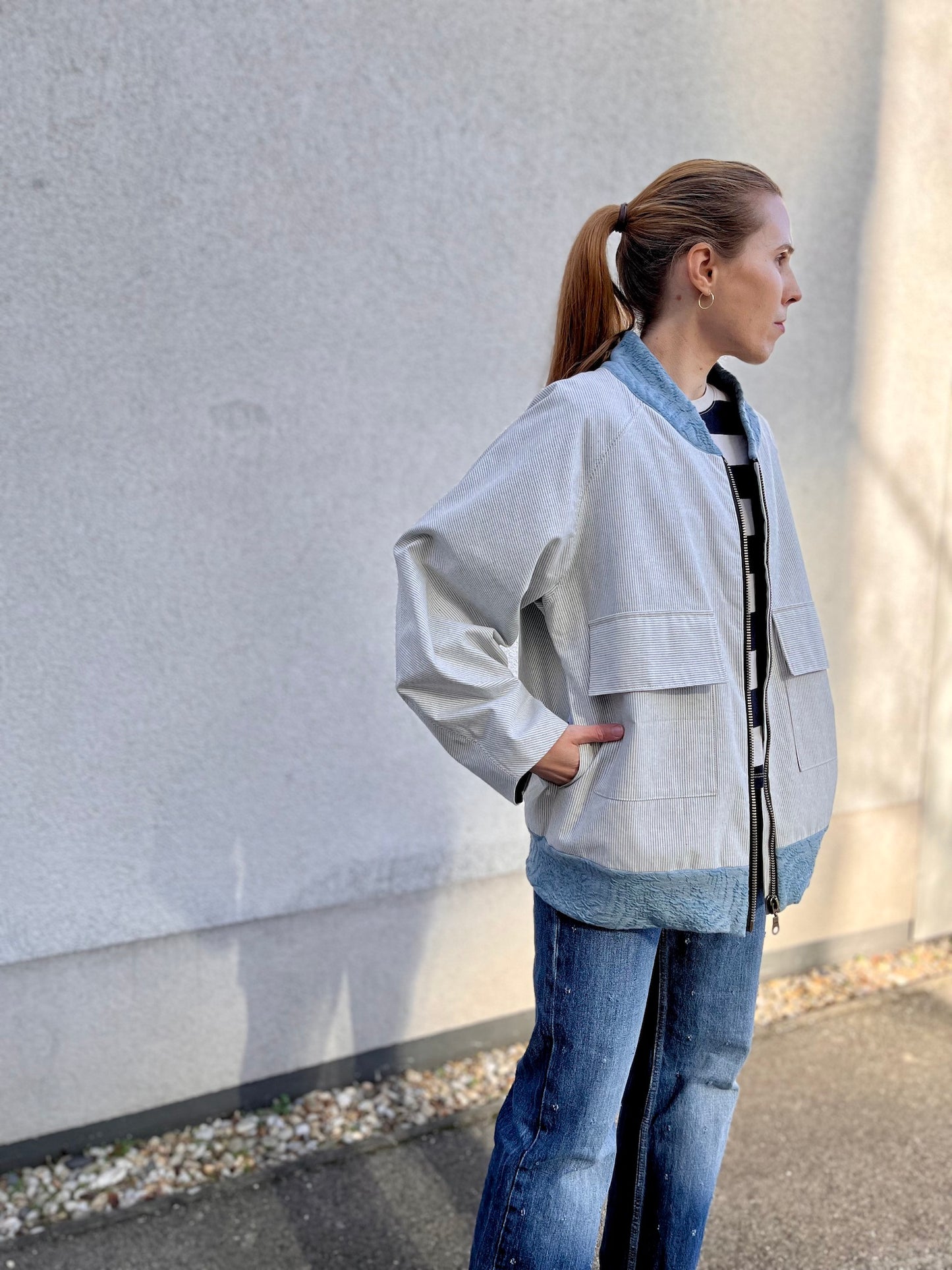 Embroidered Handmade Bomber Jacket — Organic Twill (Size M)