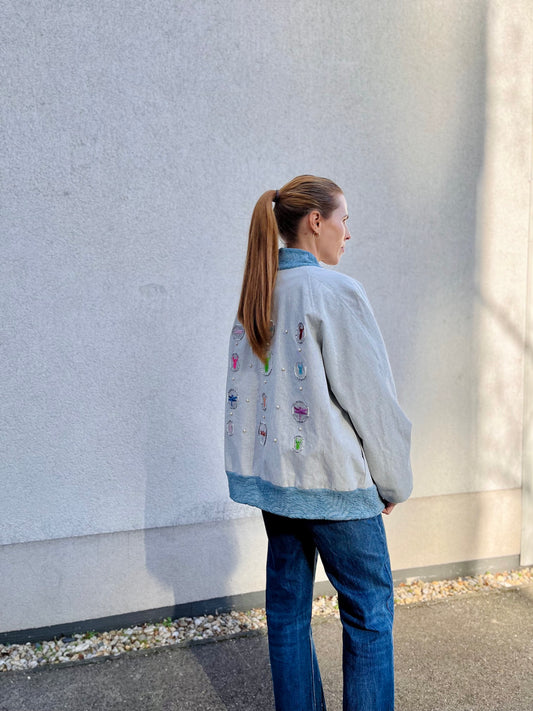 Embroidered Handmade Bomber Jacket — Organic Twill (Size M)