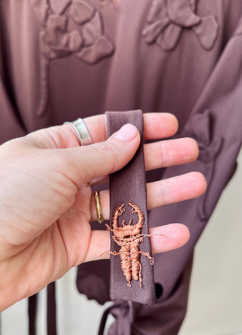 Handmade Organic Cotton Sweater – Hand-Stitched Flowers (Chocolate Brown)