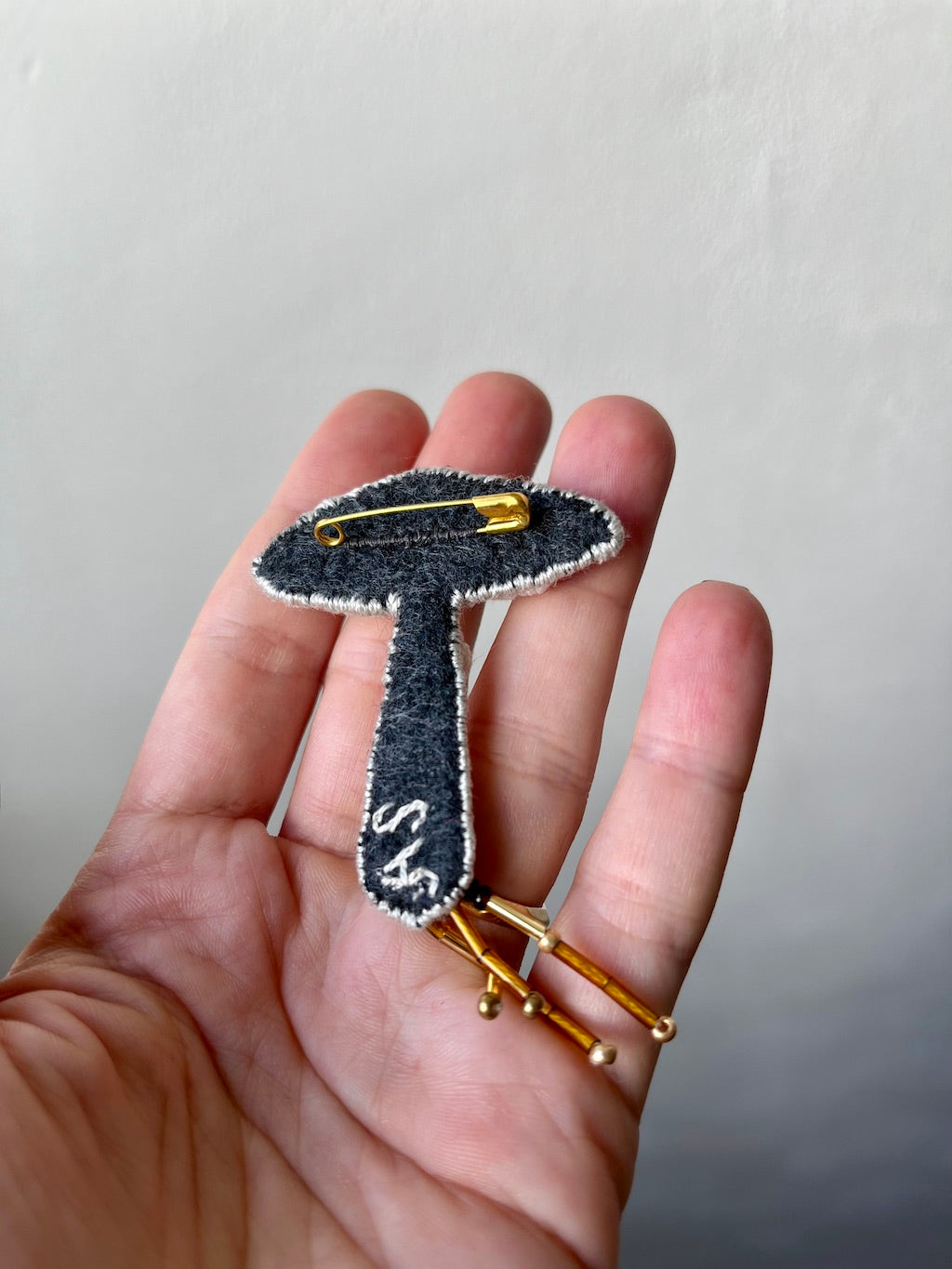 Handmade Embroidered Brooch – Parasol Mushroom