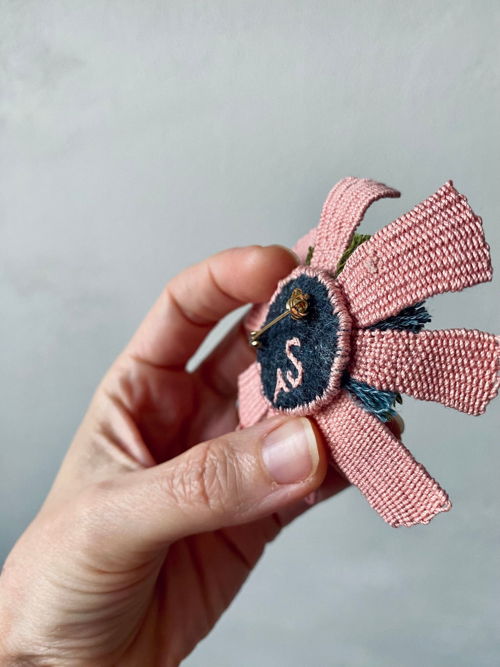 Handmade Embroidered Brooch – Pink Tropical Flower