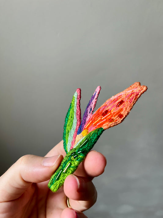 Handmade Embroidered Brooch – Bird of Paradise Flower