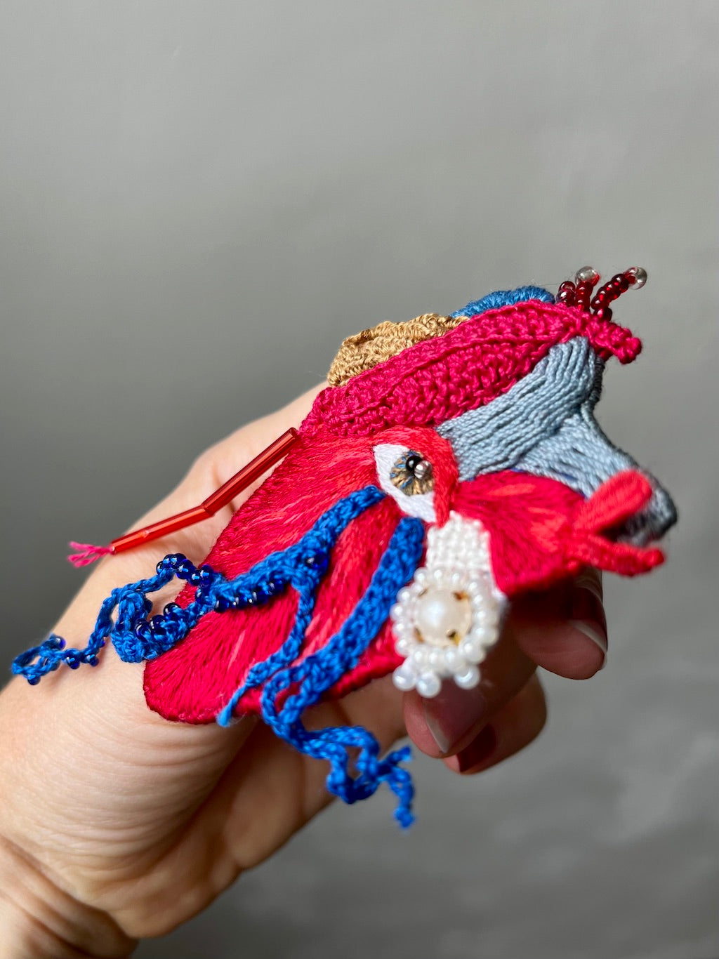 Handmade Embroidered Brooch – Heart (Anatomical)