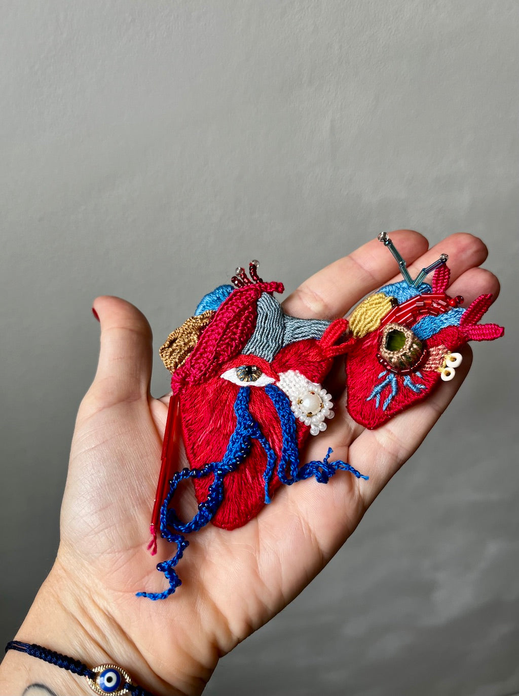 Handmade Embroidered Brooch – Heart (Anatomical)