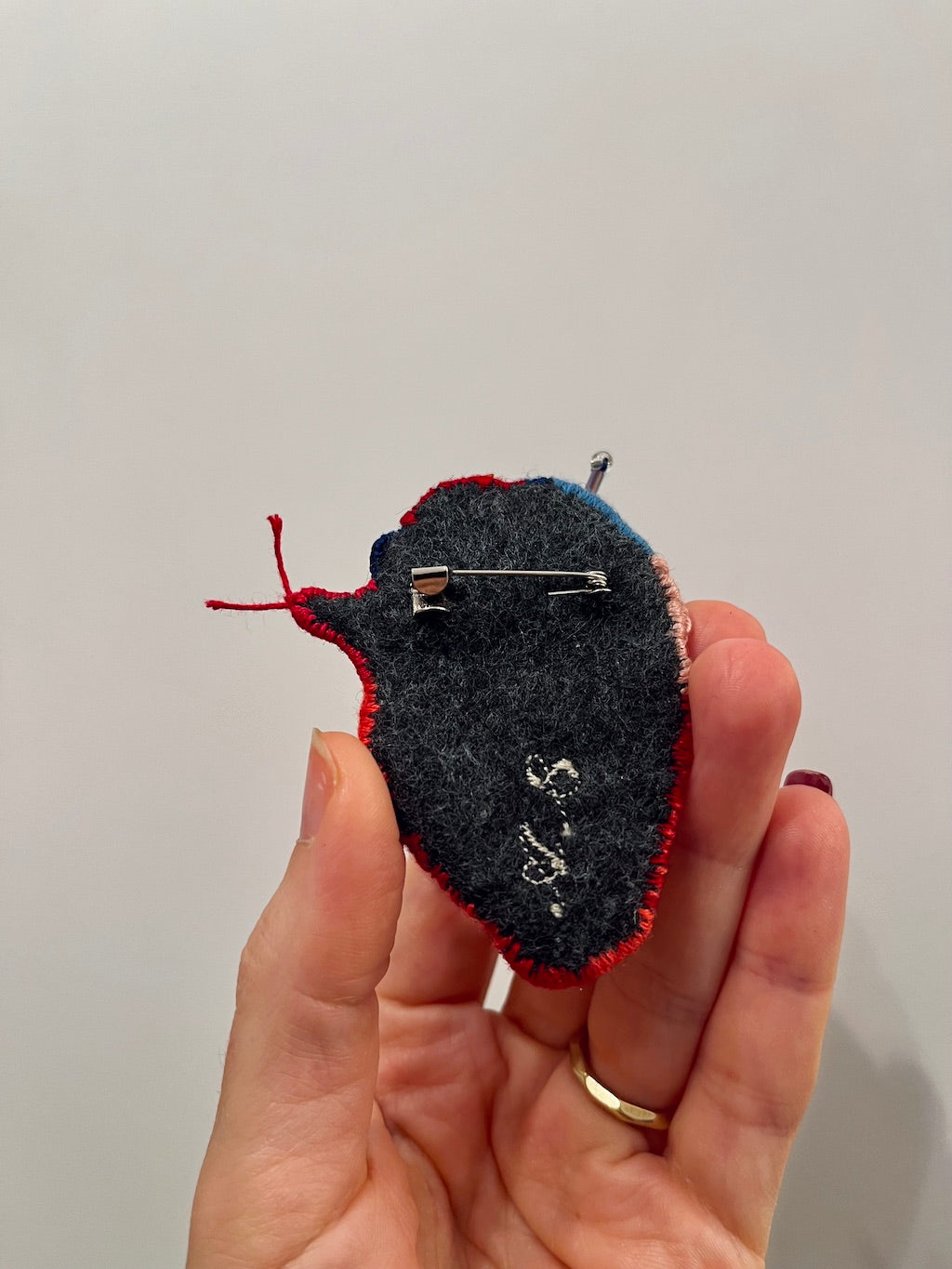 Handmade Embroidered Brooch – Heart with Brown Stone