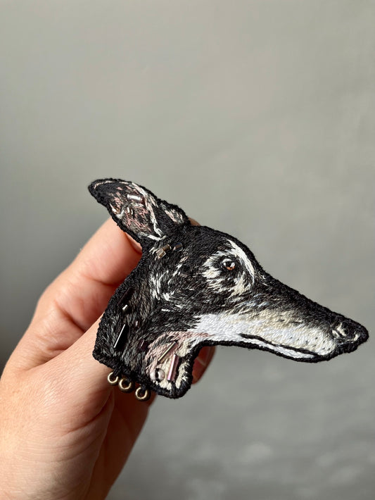 Handmade Embroidered Brooch – Black Galgo