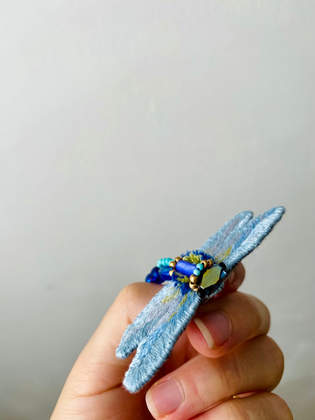 Handmade Embroidered Brooch – Deep Blue Dragonfly