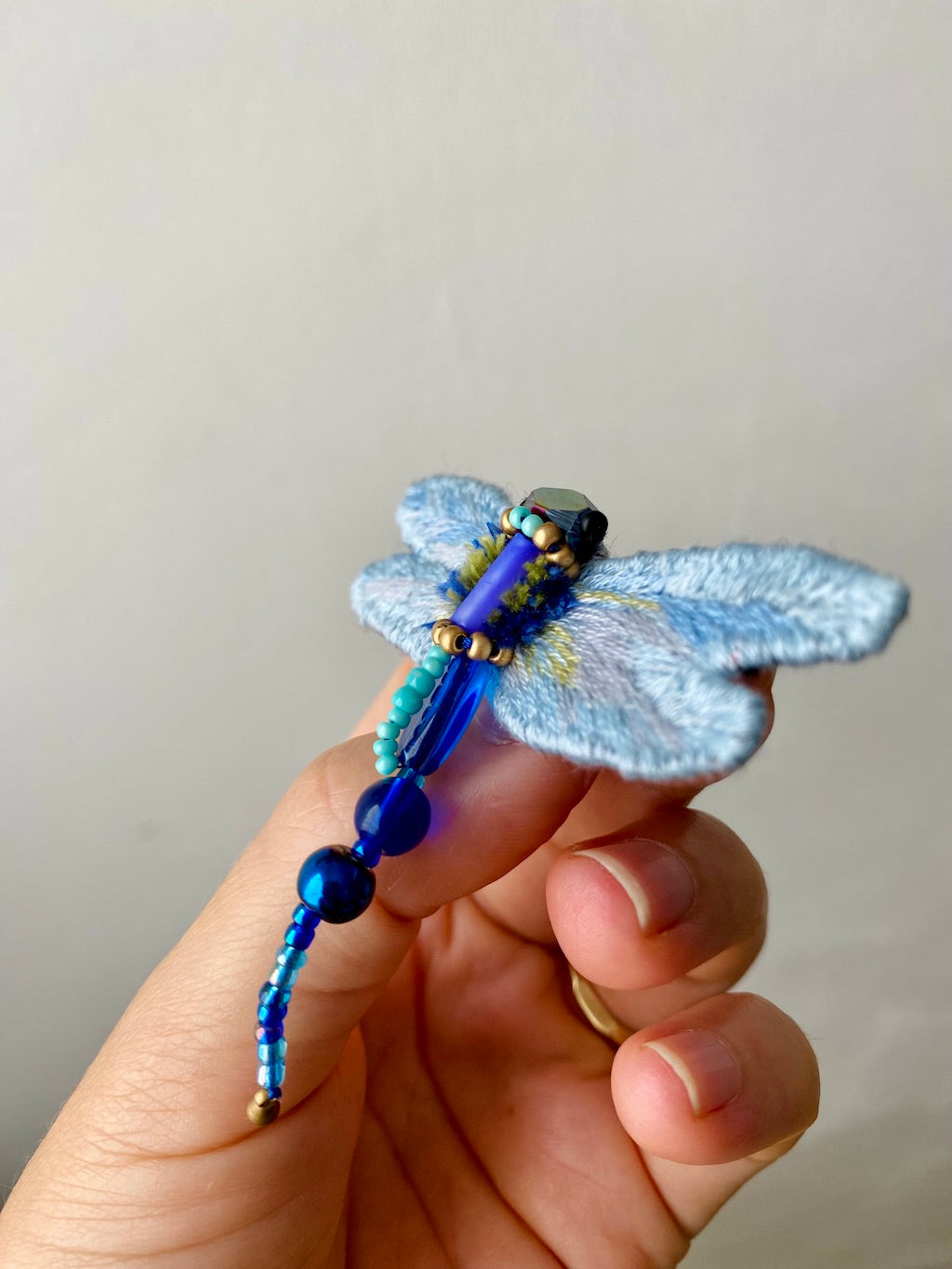 Handmade Embroidered Brooch – Deep Blue Dragonfly