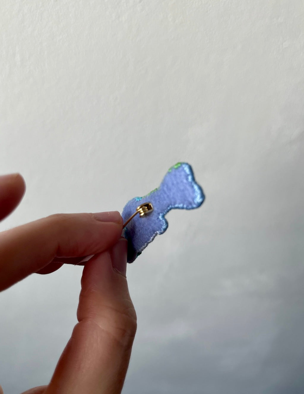 Handmade Embroidered Brooch – Fish (Blue & Green)