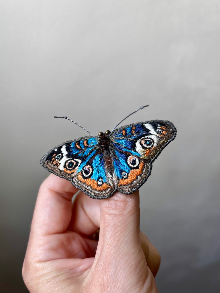 Handmade Embroidered Brooch – The Blue Common Buckeye Butterfly