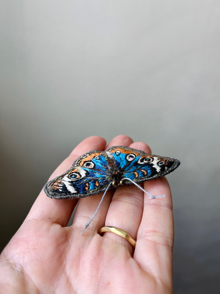 Handmade Embroidered Brooch – The Blue Common Buckeye Butterfly