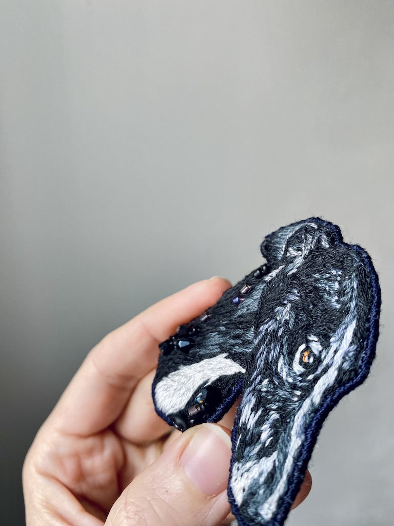 Handmade Embroidered Brooch – Black Galgo