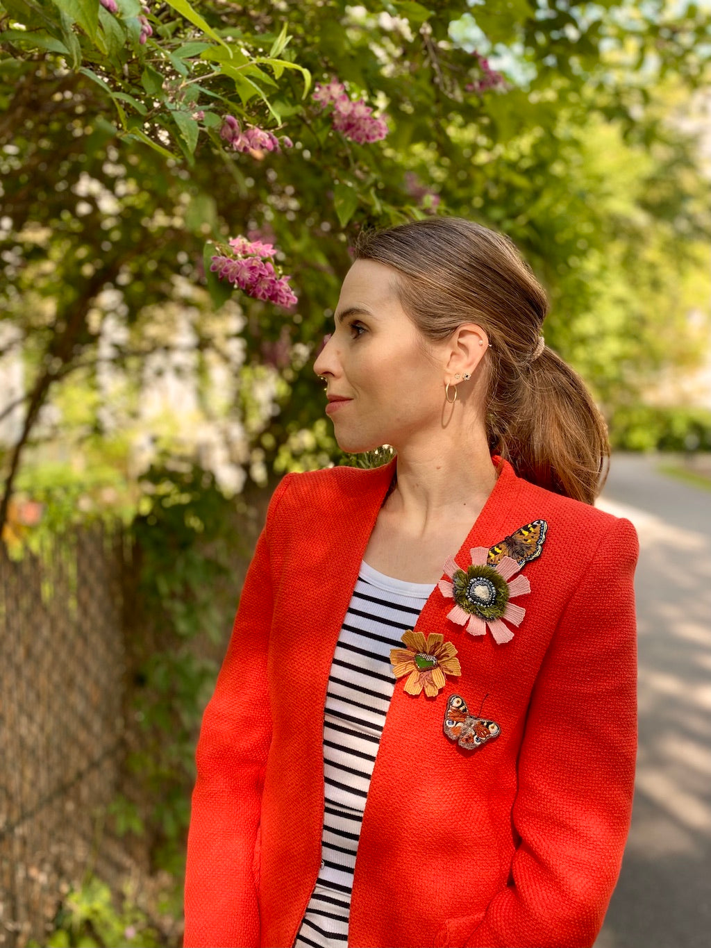 Handmade Embroidered Brooch – Peacock Butterfly