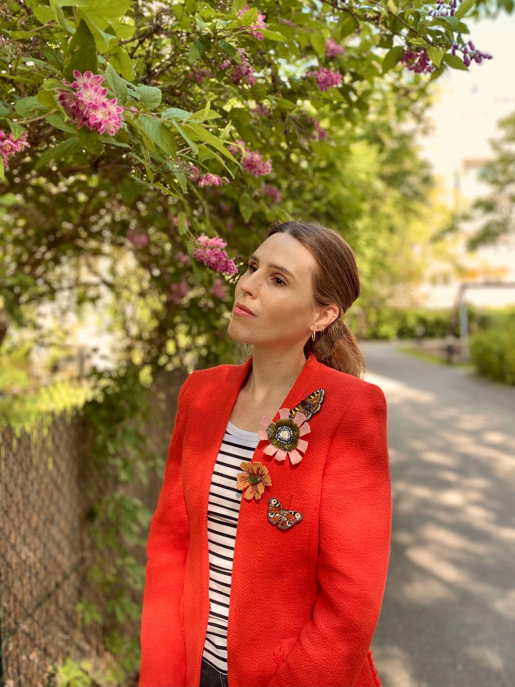 Handmade Embroidered Brooch – Sea Glass Flower (Orange)