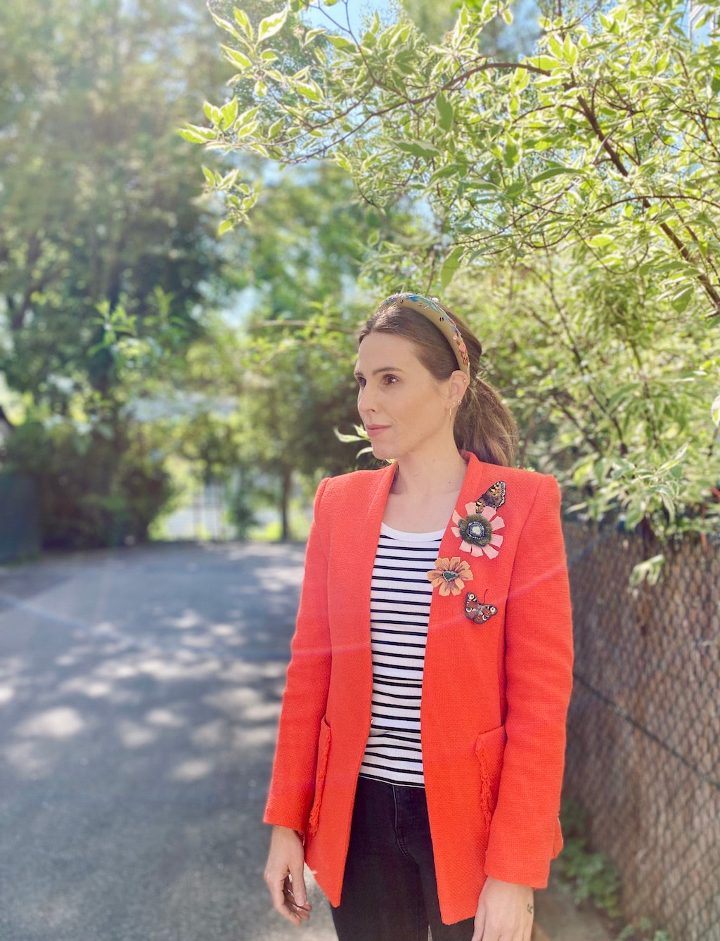Handmade Embroidered Brooch – Pink Tropical Flower