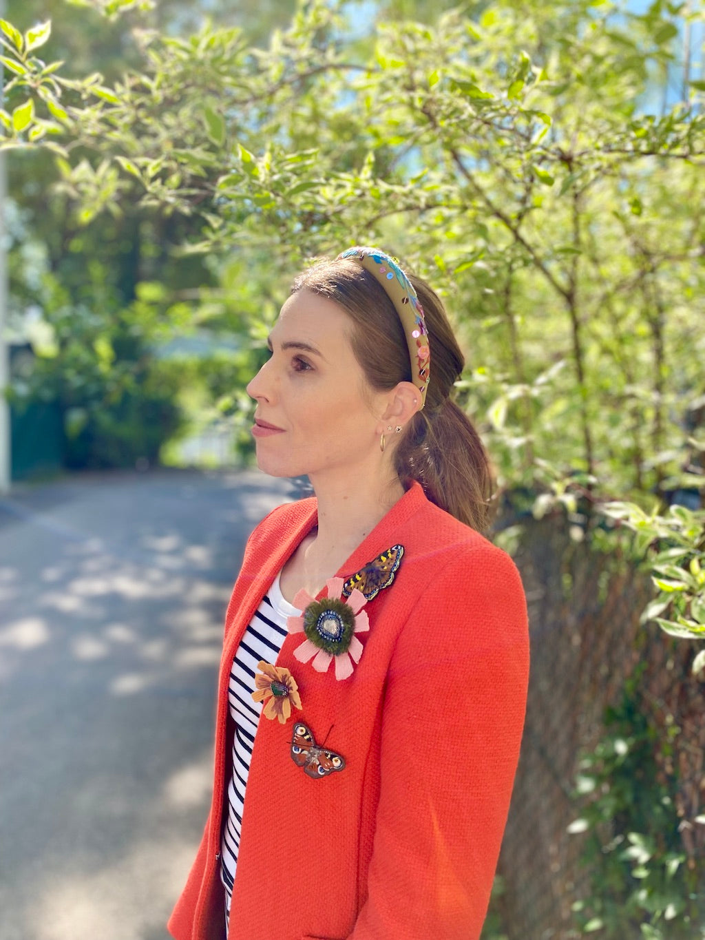 Handmade Embroidered Brooch – Sea Glass Flower (Orange)