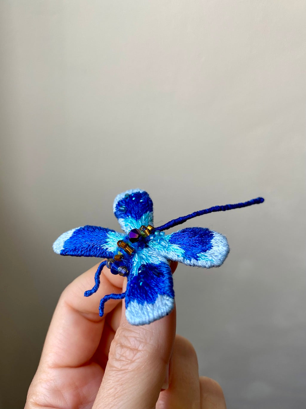 Handmade Embroidered Brooch – Deep Blue Dragonfly