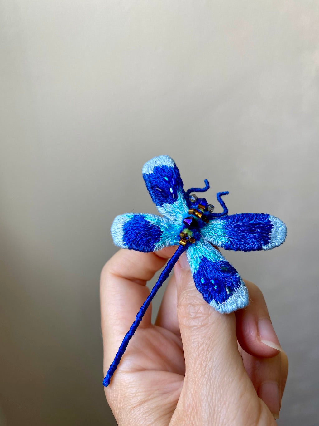 Handmade Embroidered Brooch – Deep Blue Dragonfly
