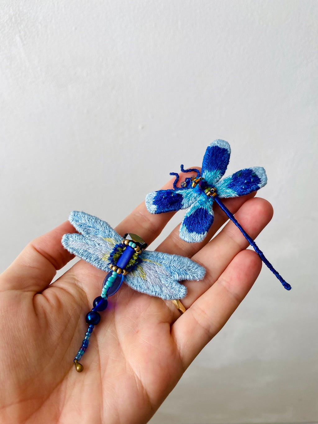 Handmade Embroidered Brooch – Deep Blue Dragonfly
