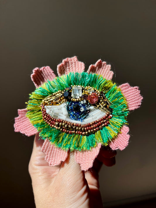 Eye in Bloom Brooch - Hand-embroidered