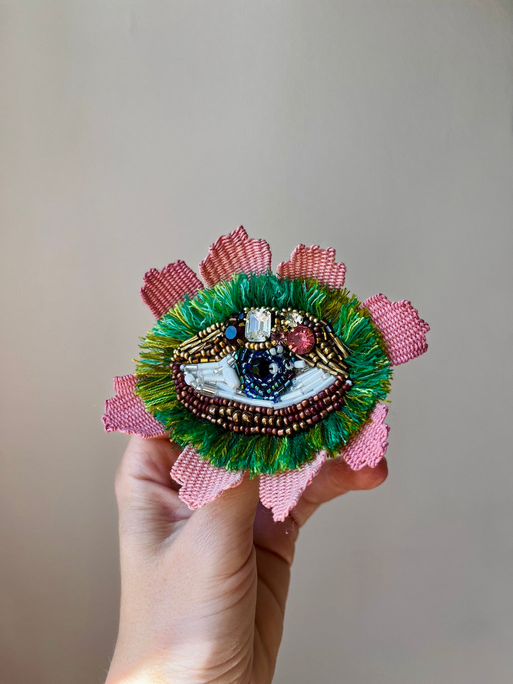 Eye in Bloom Brooch - Hand-embroidered