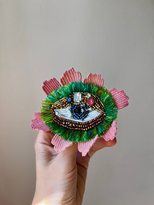 Eye in Bloom Brooch - Hand-embroidered