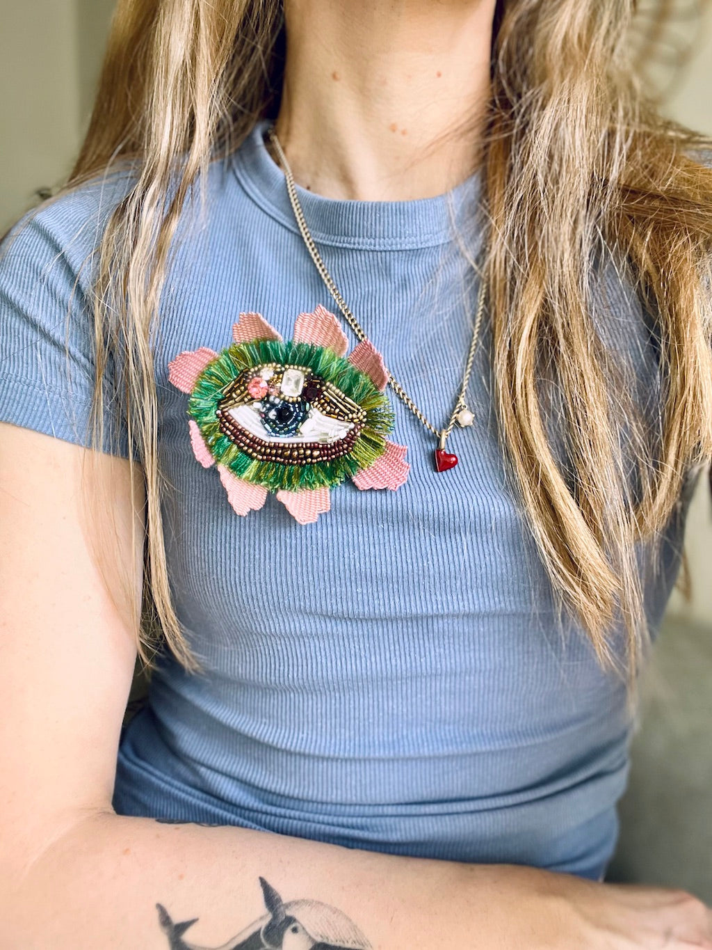Eye in Bloom Brooch - Hand-embroidered