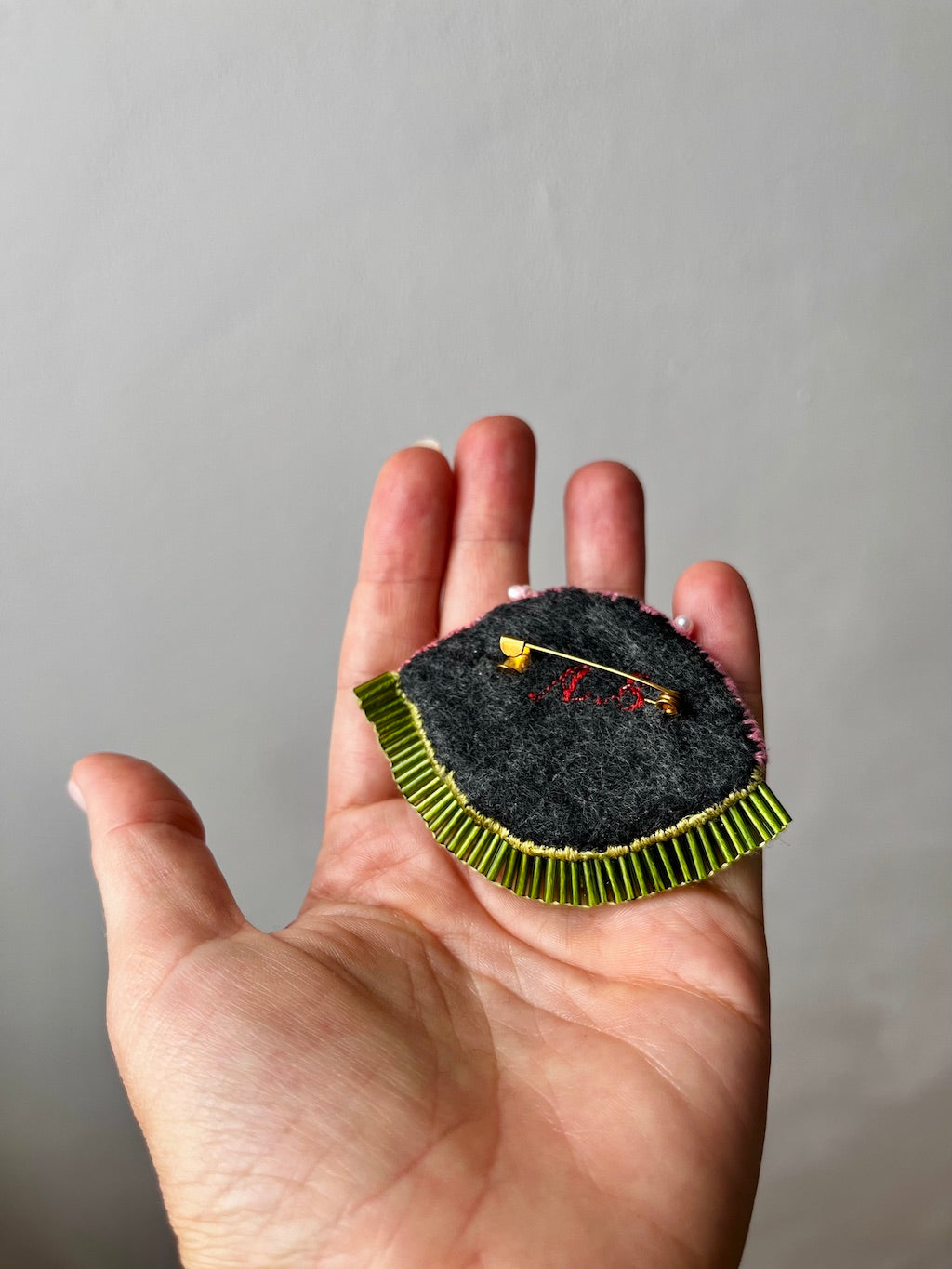 Hand-Embroidered Eye Brooch with Freshwater Pearls