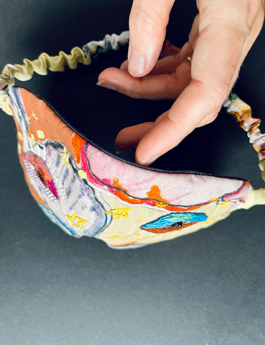 Handmade Sleep Mask – Hand-Embroidered Whimsical Eyes (Colourful)