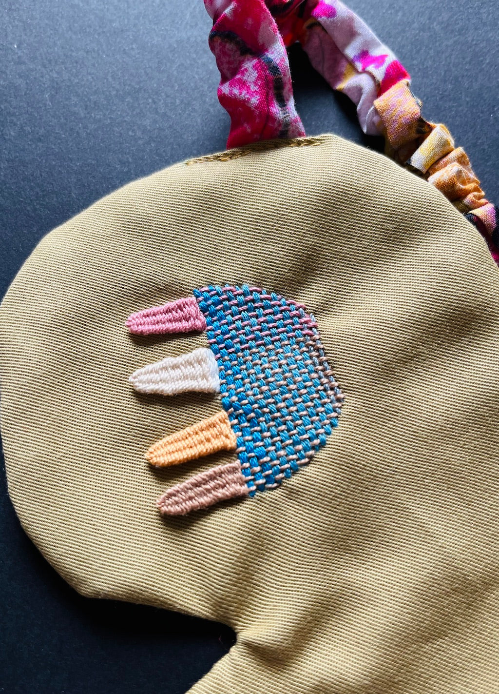 Handmade Sleep Mask in Bronze – Hand-Embroidered Eyes Closed (Multicolor)