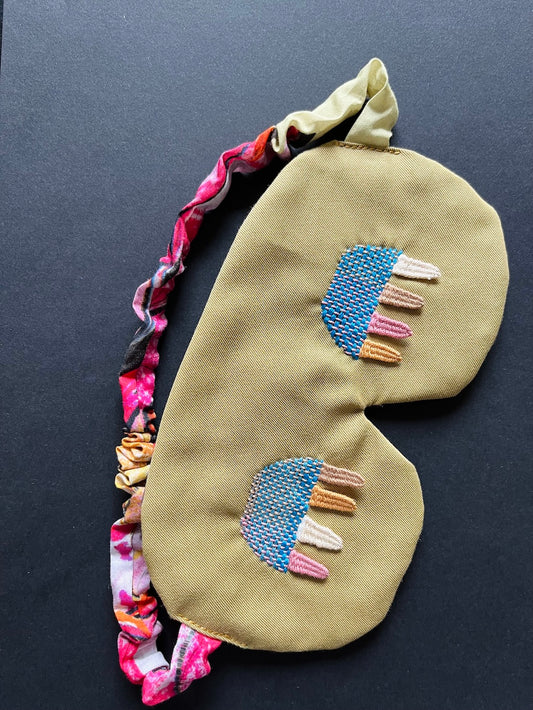 Handmade Sleep Mask in Bronze – Hand-Embroidered Eyes Closed (Multicolor)