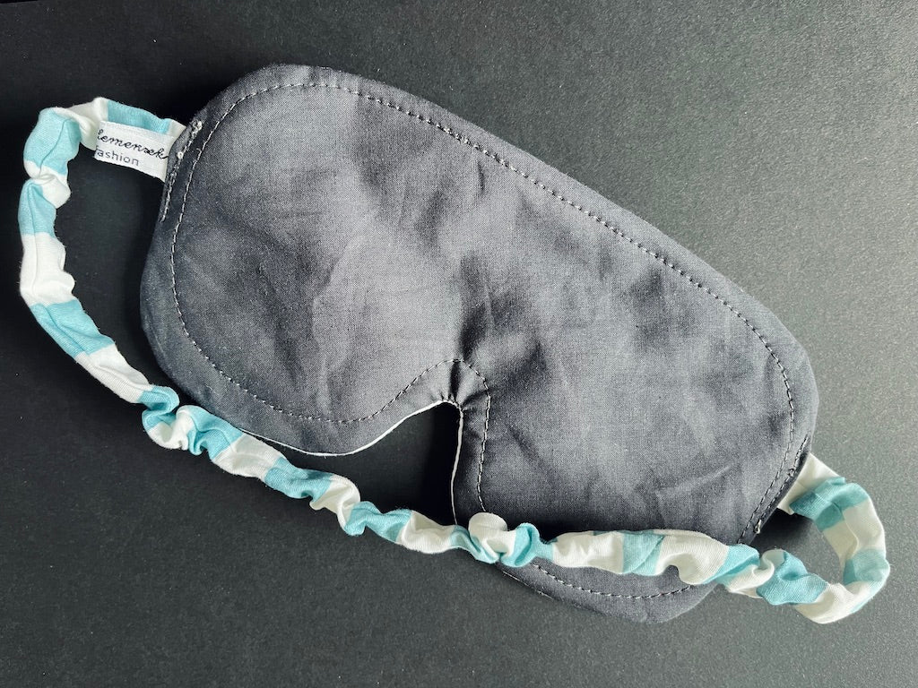 Handmade Sleep Mask – Hand-Embroidered Eyes (Striped Fabric)