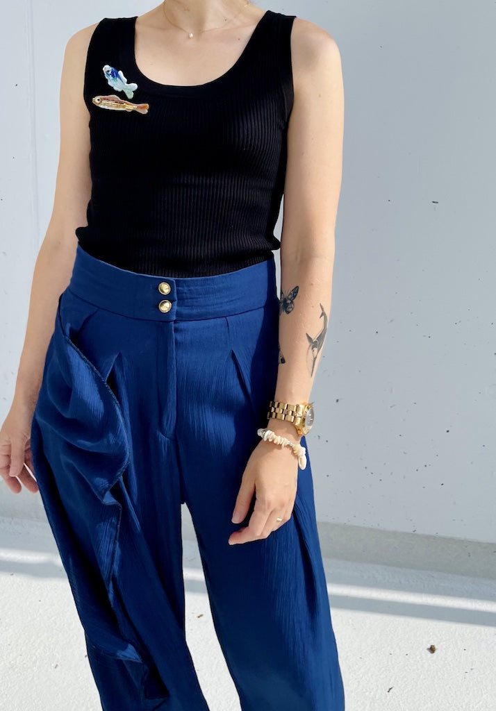 Handmade Embroidered Brooch – Fish (Blue & Green)