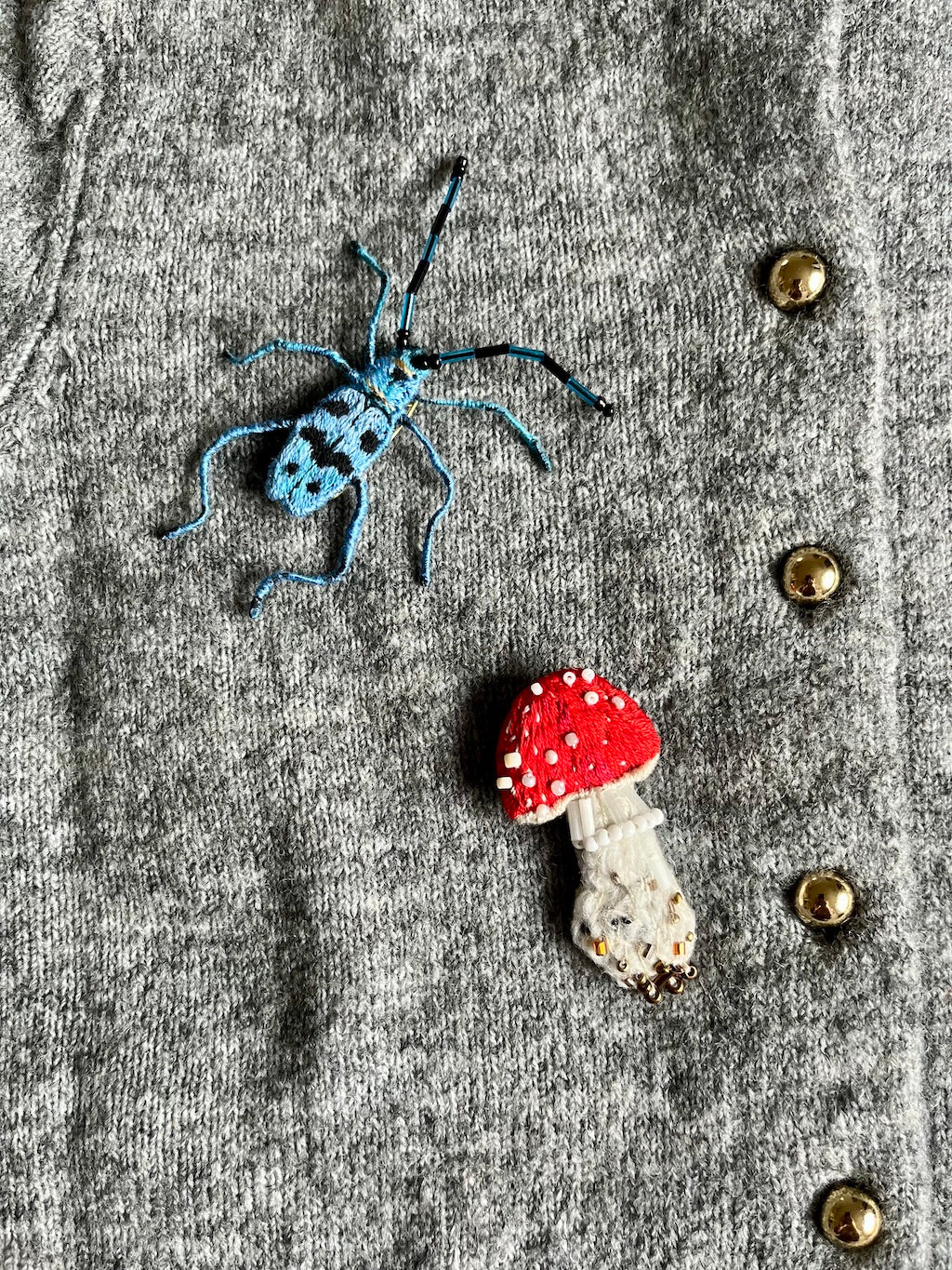 Handmade Embroidered Brooch – Fly Agaric (Mushroom)