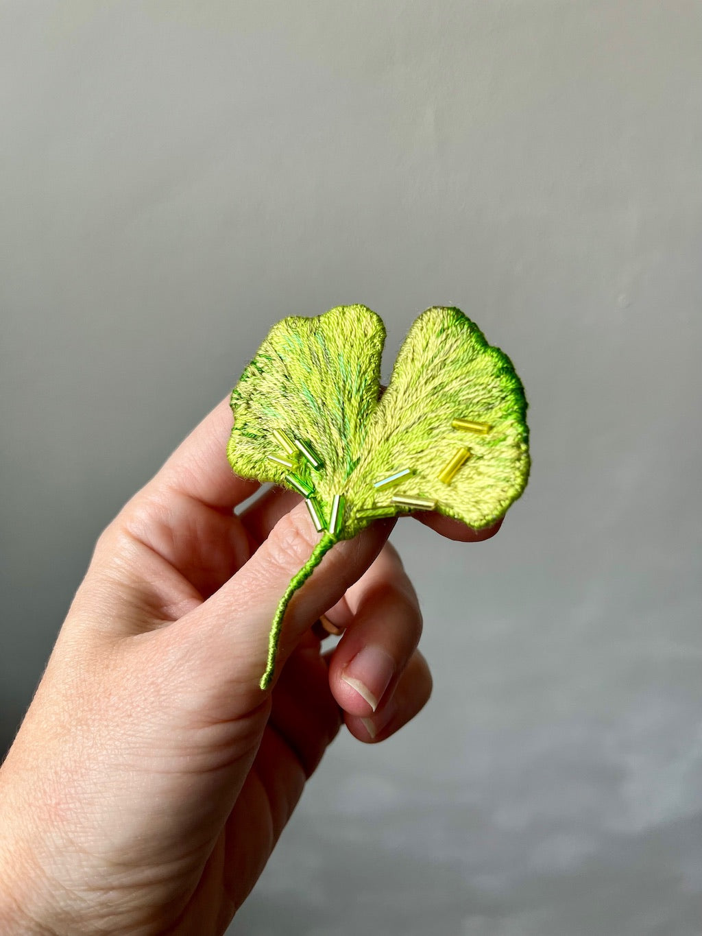 Handmade Embroidered Brooch – Ginkgo Leaf