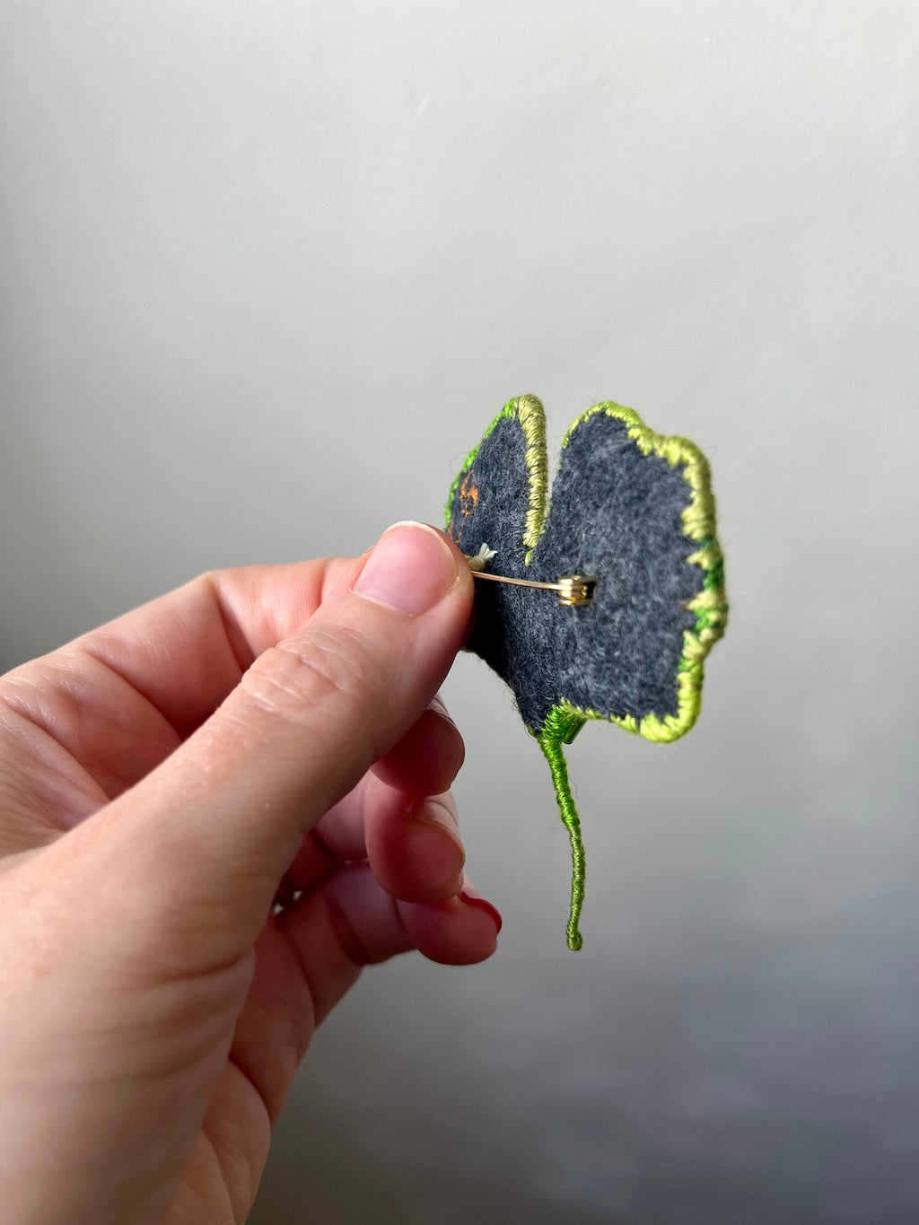 Handmade Embroidered Brooch – Ginkgo Leaf