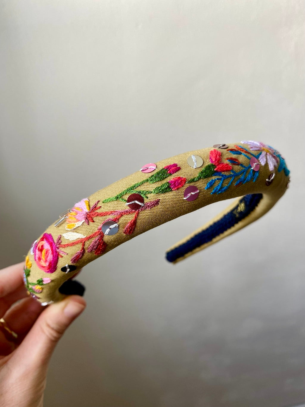 Handmade Embroidered Headband – Flowers (Golden Yellow)