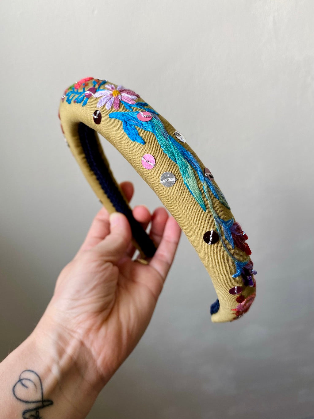 Handmade Embroidered Headband – Flowers (Golden Yellow)