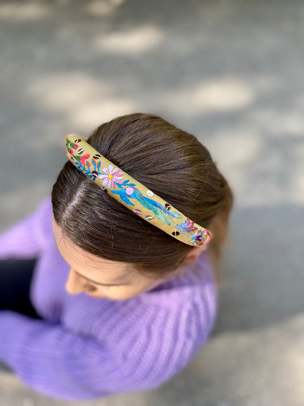 Handmade Embroidered Headband – Flowers (Golden Yellow)