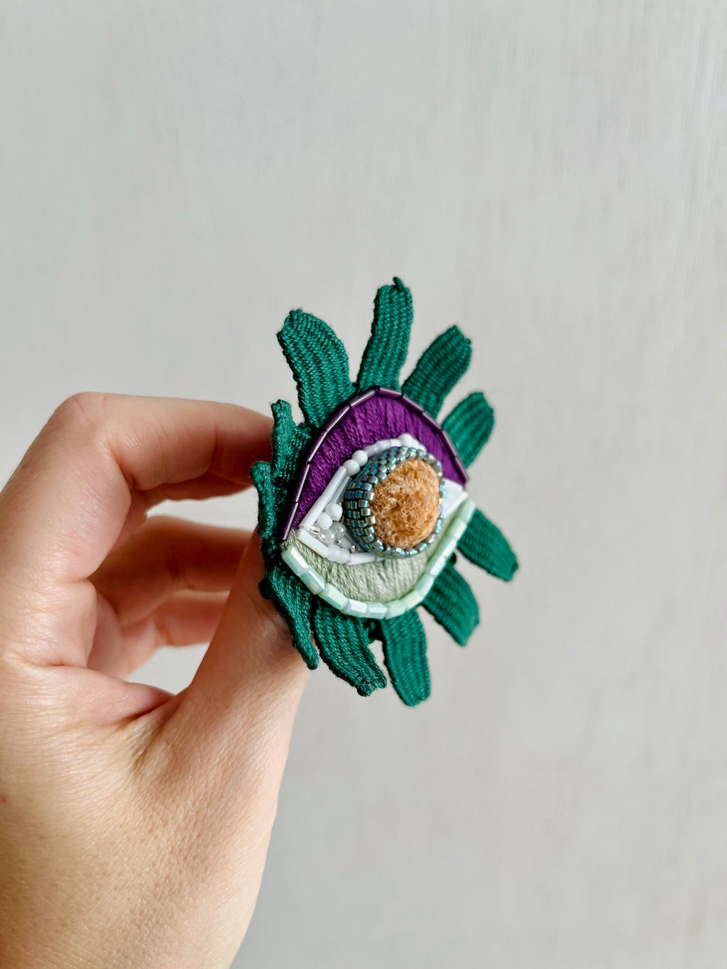 Handmade Embroidered Brooch – Eye with Croatian Sea Stone