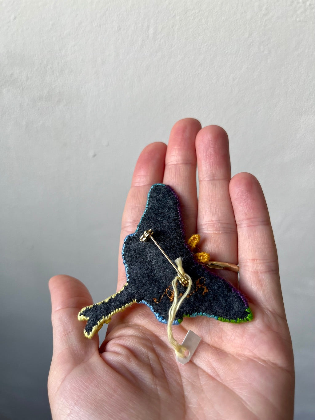 Handmade Embroidered Brooch – Green Luna Moth