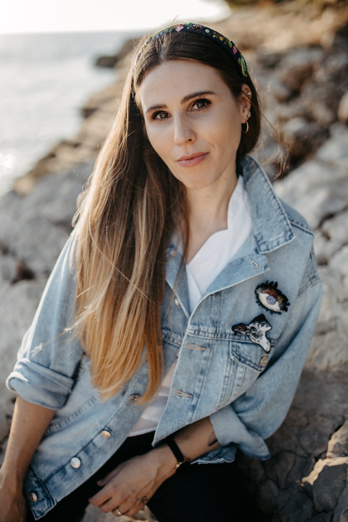 Handmade Embroidered Brooch – Rainbow Greyhound