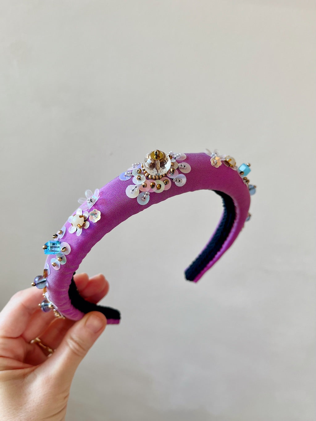 Handmade Beaded Headband – Hot Pink with Crystals
