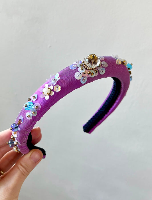 Handmade Beaded Headband – Hot Pink with Crystals